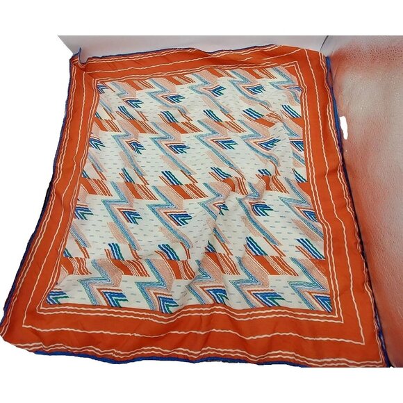 Robinson Golluber White Blue Orange Geometric Square Scarf 26" Made In Italy - Picture 7 of 7